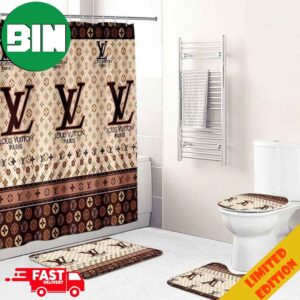 LV Louis Vuitton Bathroom Set Luxury Shower Curtain Bath Rug Home Decor 2023 Collections