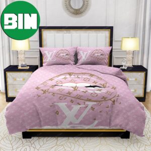 Lips With Louis Vuitton Pink Background Bedroom Duvet Cover Louis Vuitton Bedding Set