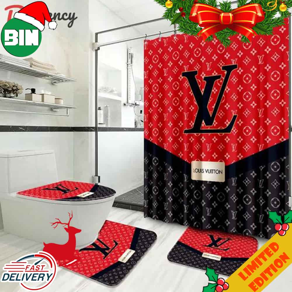 Louis Vuitton Black And Red Background Number 37 Bathroom Set Luxury Shower Curtain Louis Vuitton Black And Red Background Number 37 Bathroom Set Luxury Shower Curtain