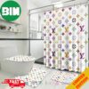 Louis Vuitton Blue And White Hypebeast Luxury Fashion Brand Bathroom Set Home Decor With Bath Mat And Shower Curtain