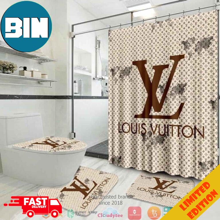 Louis Vuitton LV Light Brown Shower Curtain And Bathroom Set Louis Vuitton LV Light Brown Shower Curtain And Bathroom Set