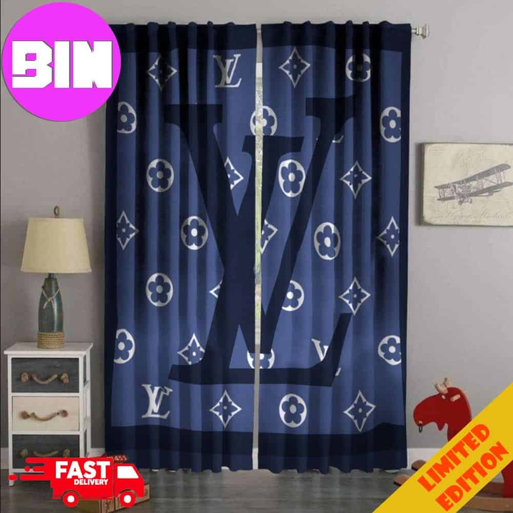 Louis Vuitton Luxury Blue Background Window Curtain For Bedroom Living Room Window Decor Louis Vuitton Luxury Blue Background Window Curtain For Bedroom Living Room Window Decor