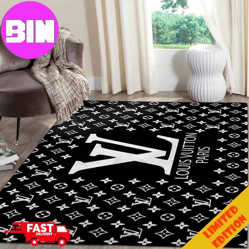 Louis Vuitton Paris Luxury Background Black And Logo White Home Decor For Living Room Bed Room Rug Carpet Louis Vuitton Paris Luxury Background Black And Logo White Home Decor For Living Room Bed Room Rug Carpet