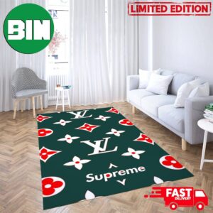 Louis Vuitton Pattern x Supreme Blue Background Rug Carpet