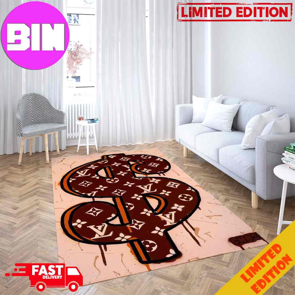 Louis Vuitton Rug Carpet Dollar Pattern And Golden Logo Luxury Home Decor For Living Room And Bedroom Louis Vuitton Rug Carpet Dollar Pattern And Golden Logo Luxury Home Decor For Living Room And Bedroom