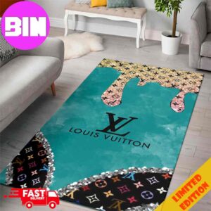 Louis Vuitton Rug Carpet Green Colorful Background And Logo Black Luxury Home Decor For Living Room And Bedroom