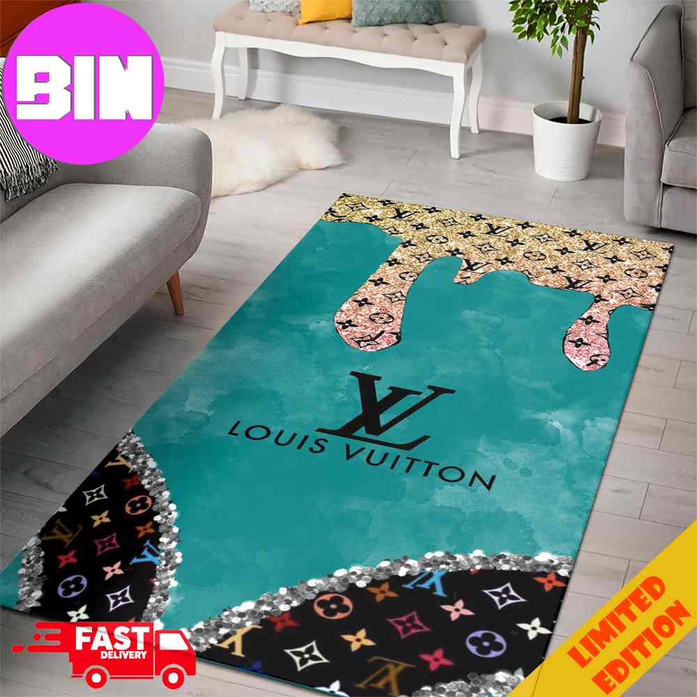 Louis Vuitton Rug Carpet Green Colorful Background And Logo Black Luxury Home Decor For Living Room And Bedroom