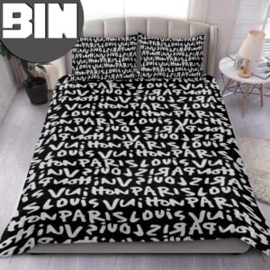 Louis Vuitton Text Pattern Black And White Bedding Set