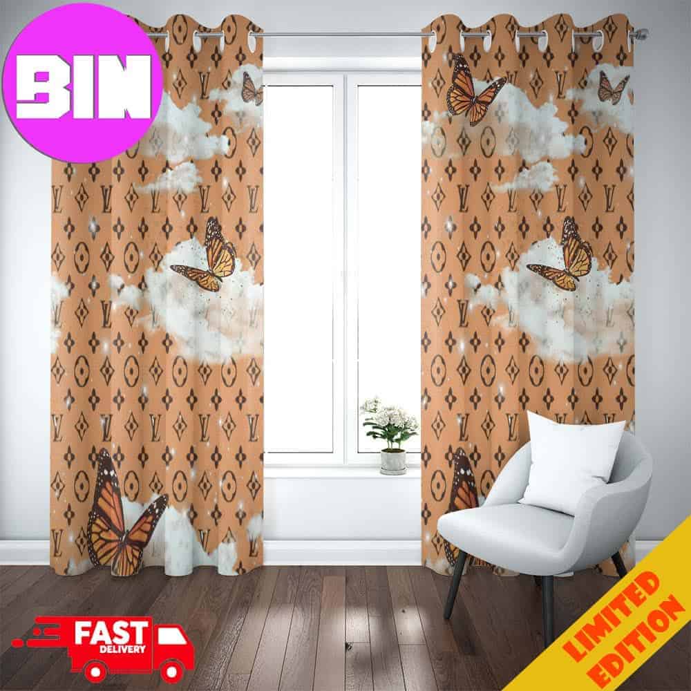 Louis Vuitton Window Curtain Golden Butterfly Background Luxury Home Decor For Living Room And Bedroom Louis Vuitton Window Curtain Golden Butterfly Background Luxury Home Decor For Living Room And Bedroom