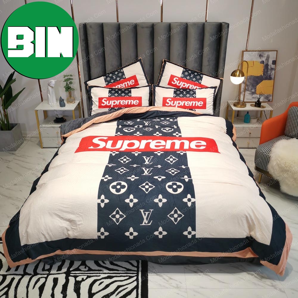 Louis Vuitton x Supreme Luxury Bedroom Duvet Cover Louis Vuitton Bedding Set Louis Vuitton x Supreme Luxury Bedroom Duvet Cover Louis Vuitton Bedding Set