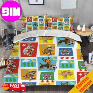 Paw Patrol Duvet Cover And Pillow Cases Background Colorful Cute Pattern Home Decorations For Kids Bedding Set Twin