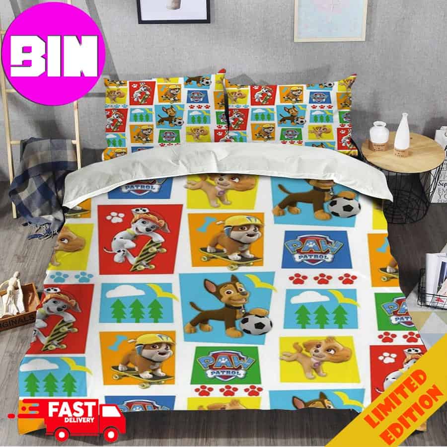 Paw Patrol Duvet Cover And Pillow Cases Background Colorful Cute Pattern Home Decorations For Kids Bedding Set Twin