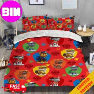 Paw Patrol Duvet Cover And Pillow Cases Background Red Home Decor For Kids Bedding Set Twin