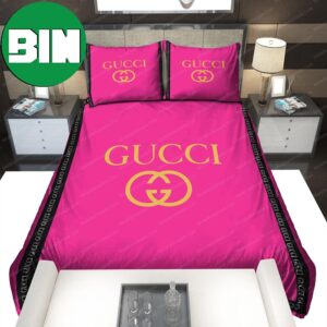 Pink Background Bedroom Duvet Cover Gucci Bedding Set