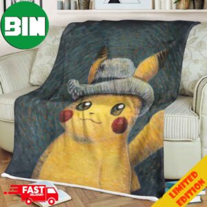 Pokemon x Van Gogh Museum Pikachu Portrait Inspired By Van Gogh Self Portrait Poster Fleece Blanket