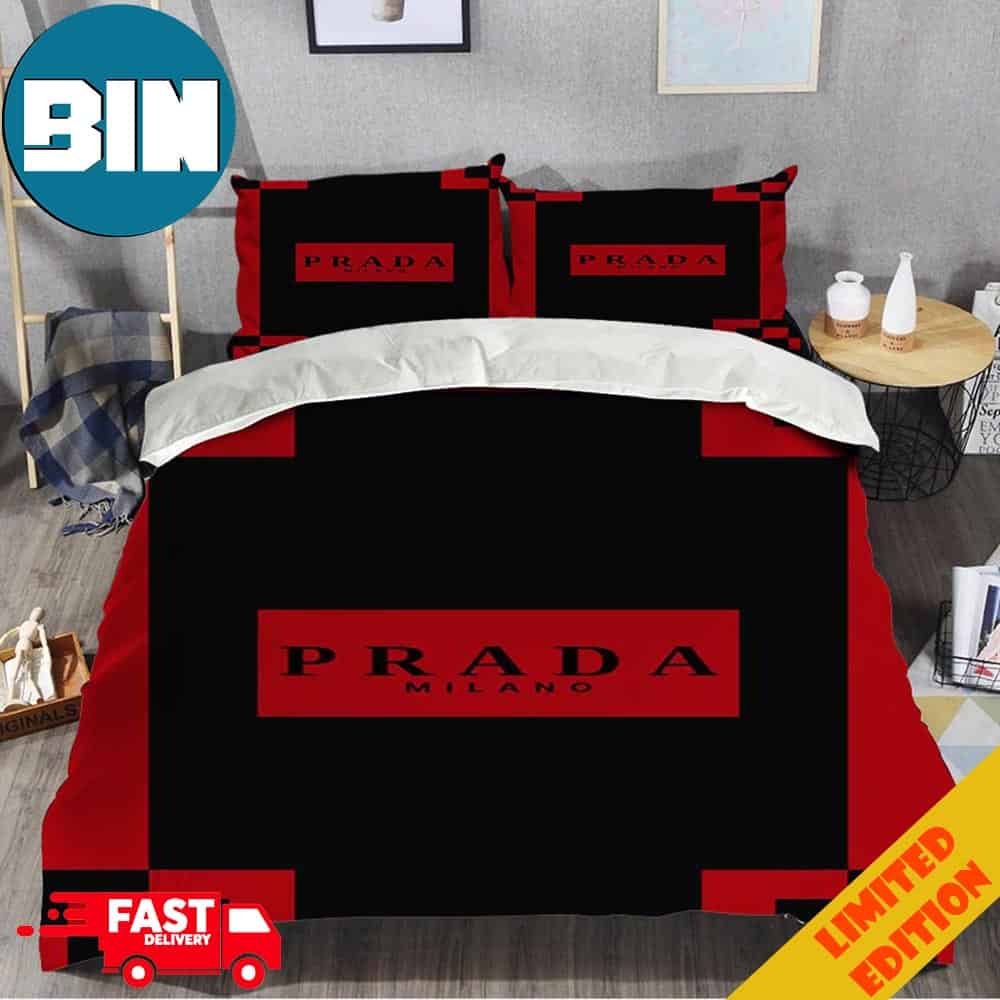 Prada Logo Red And Black Fashion And Luxury Best Home Decor Bedding Set Prada Logo Red And Black Fashion And Luxury Best Home Decor Bedding Set