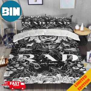 Prada Milano Logo Roses Background Black And White Home Decor Luxury Fashion Bedding Set