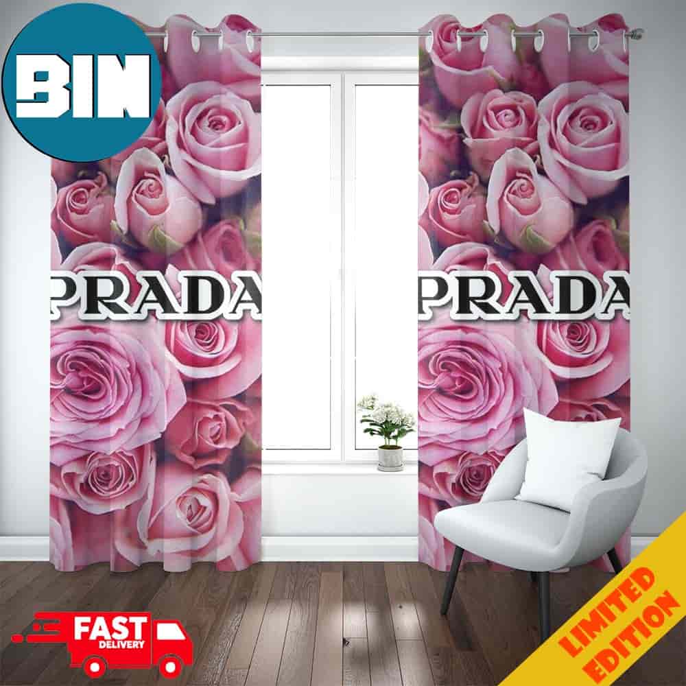 Prada Text Logo x Roses Background Fashion And Luxury Home Decor For Living Room Window Curtain Prada Text Logo x Roses Background Fashion And Luxury Home Decor For Living Room Window Curtain