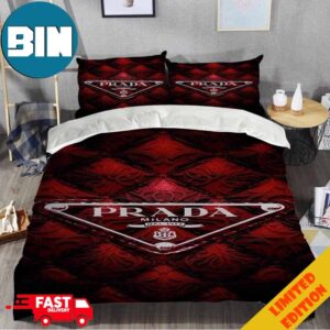 Red Background Diamond Luxury And Fashion Prada Milano Home Decor Bedding Set