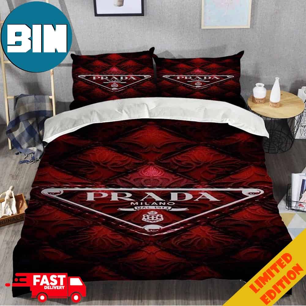 Red Background Diamond Luxury And Fashion Prada Milano Home Decor Bedding Set Red Background Diamond Luxury And Fashion Prada Milano Home Decor Bedding Set
