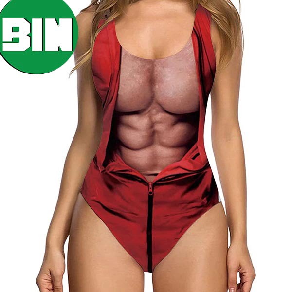 Red Zipper Clothes Muscle Ugly One Piece Funny Swimsuit Red Zipper Clothes Muscle Ugly One Piece Funny Swimsuit