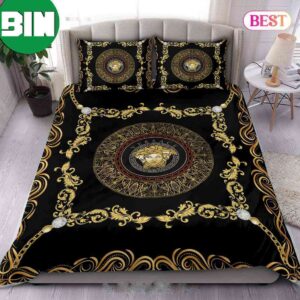 Versace Bedding Set Duvet Cover Luxury Brand Black Gold Fashion Bedding Set