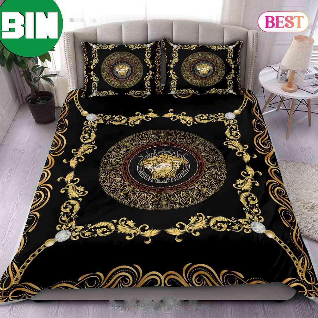 Versace Bedding Set Duvet Cover Luxury Brand Black Gold Fashion Bedding Set Versace Bedding Set Duvet Cover Luxury Brand Black Gold Fashion Bedding Set