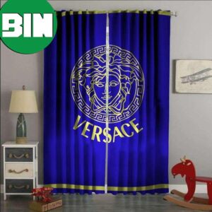 Versace Blue Printed Premium Logo Fashion 2023 Home Decor Window Curtains