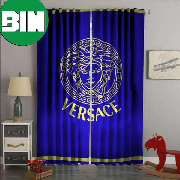 Versace Blue Printed Premium Logo Fashion 2023 Home Decor Window Curtains Versace Blue Printed Premium Logo Fashion 2023 Home Decor Window Curtains