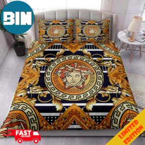 Versace Vintage Logo Luxury Bedding Set And Pillow Case Comfort