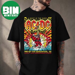 ACDC at Commonwealth Stadium Edmonton AB August 9 2026 Angus Young Guitarist Shattering Glass Lightning Art Concert Poster T-Shirt Gift For Rock Fan