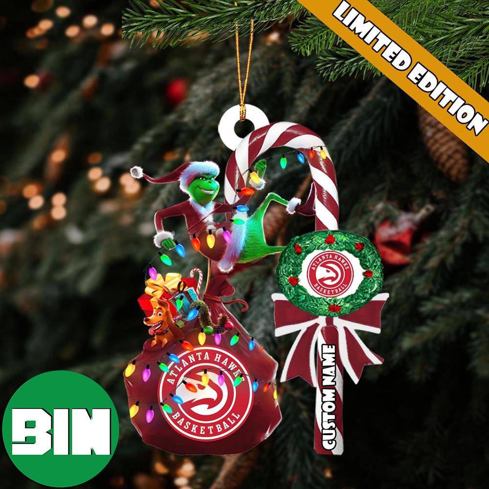 Atlanta Hawks NBA Custom Name Grinch Candy Cane Tree Decorations Christmas 2023 Ornament Atlanta Hawks NBA Custom Name Grinch Candy Cane Tree Decorations Christmas 2023 Ornament