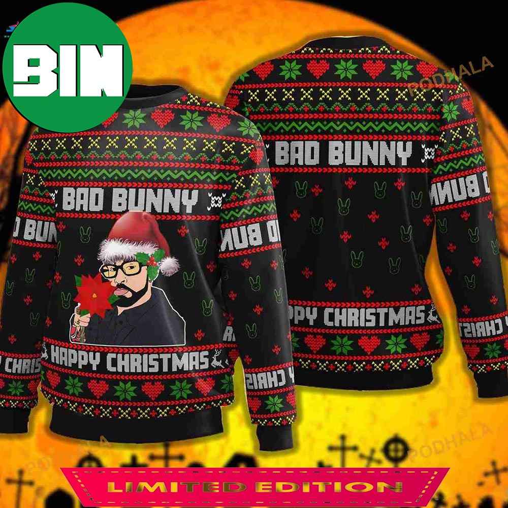 Bad Bunny Logo Merry Christmas 2023 Best Unique Ugly Sweater For Family Bad Bunny Logo Merry Christmas 2023 Best Unique Ugly Sweater For Family