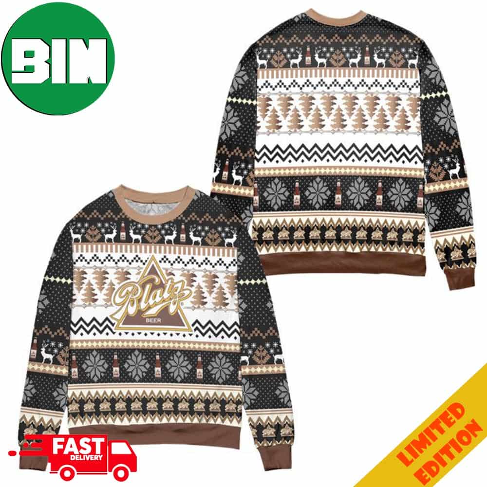 Blatz Beer Logo Snowflakes Ugly Christmas Sweater For Men And Women Blatz Beer Logo Snowflakes Ugly Christmas Sweater For Men And Women