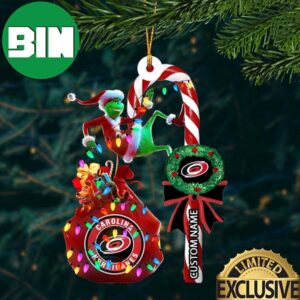 Carolina Hurricanes NHL Grinch Candy Cane Custom Name Xmas Gifts Christmas Tree Decorations Ornament