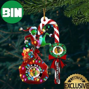 Chicago Blackhawks NHL Grinch Candy Cane Custom Name Xmas Gifts Christmas Tree Decorations Ornament