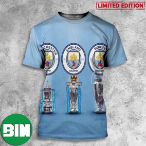 Congratulations Manchester City Win The Treble UEFA Champions League 2023 3D T-Shirt