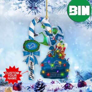 Detroit Lions NFL x Grinch Custom Name Candy Cane Christmas Tree Decorations Ornament