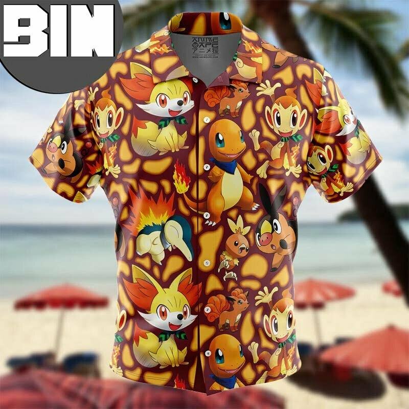 Fire Type Starters Pokemon Anime Hawaiian Shirt Fire Type Starters Pokemon Anime Hawaiian Shirt