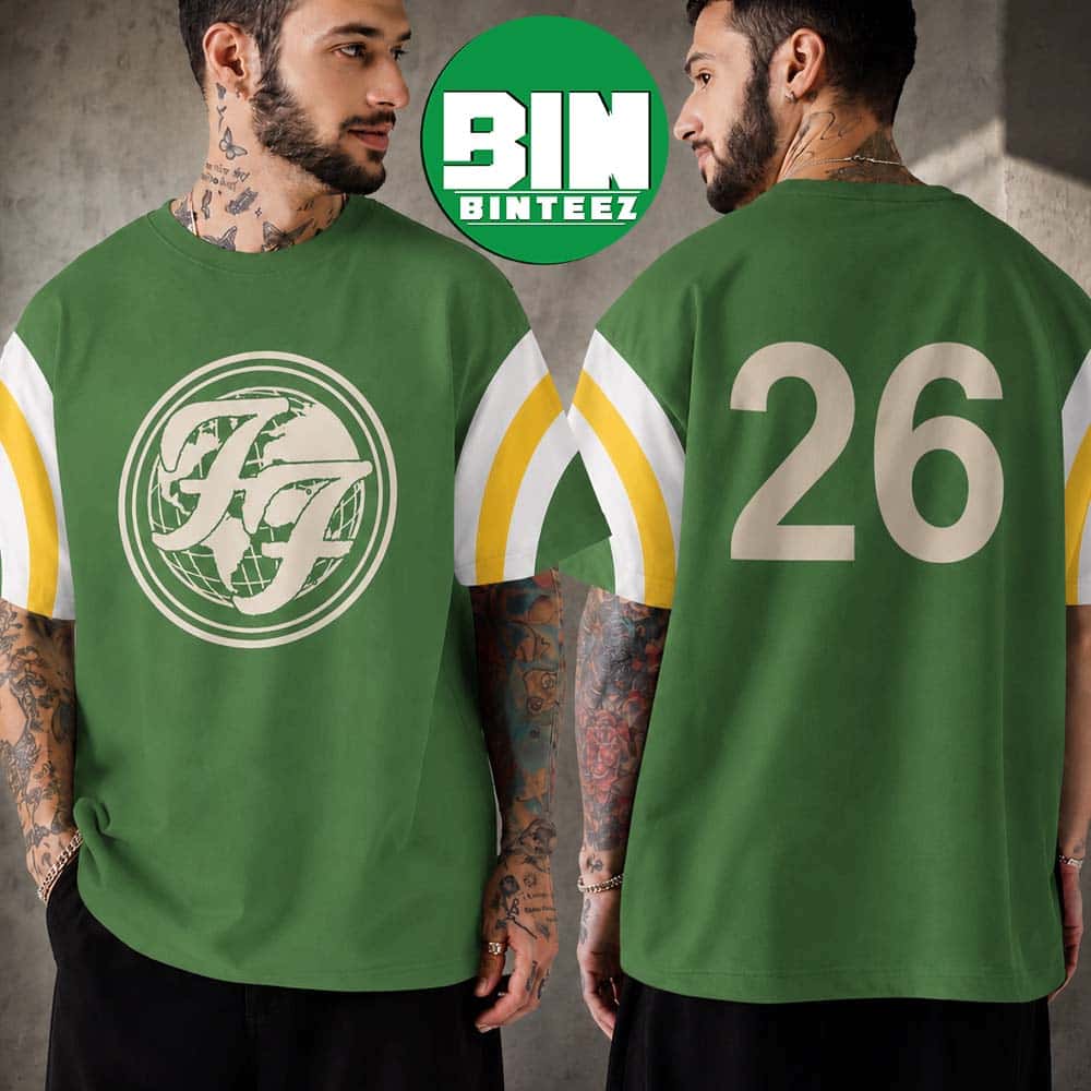 Foo Fighters FF Globe Logo Green 2026 Football Jersey T-Shirt Foo Fighters FF Globe Logo Green 2026 Football Jersey T-Shirt