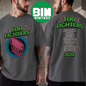 Foo Fighters Retro Skeleton Tour 2026 Tee US Tour Dates Two Sided Charcoal T-Shirt