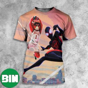 Funny Miles Morales And Chicago Bulls Mascot NBA x Spider-Man Across The SpiderVerse 3D T-Shirt