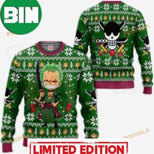 Funny Zoro Anime One Pice Best Gift Snowflakes Pattern 2023 Christmas Ugly Sweater