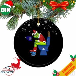Grinch Santa Boston Red Sox Shit On Yankees And Houston Astros Toilet Christmas Ornament