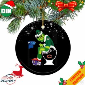 Grinch Santa Green Bay Packers Sitting On Toilet Chicago Bears Christmas Ornament