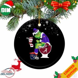 Grinch Santa LSU Tigers Sitting On Alabama Crimson Tide Toilet Christmas 2023 Ornament