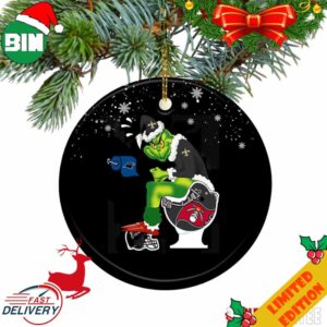 Grinch Santa New Orleans Saints Sitting On Toilet Christmas 2023 Ornament