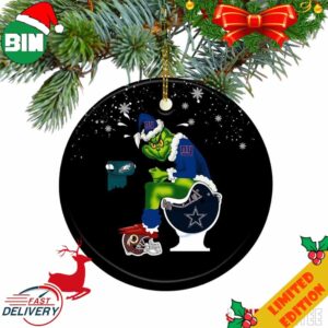 Grinch Santa New York Giants Sitting On Toilet Christmas Ornament
