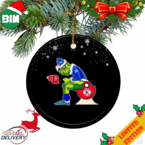 Grinch Santa New York Yankees Sitting On Boston Red Sox Toilet Christmas Ornament
