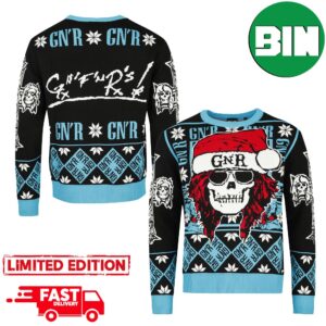 Guns N Roses Skull Logo Snowflakes Pattern 2023 Christmas Blue Xmas Gift Ugly Sweater